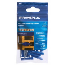 Rawlplug Kołek uniwersalny 6x30 mm z hakiem kątowym x 10 sztuk