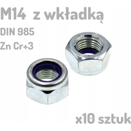 Nakrętka ocynkowana M14 DIN 985 z wkładką x10 sztuk