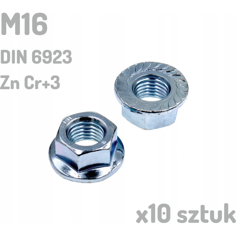 Nakrętka kołnierzowa M16 ocynkowana DIN 6923 x10 sztuk
