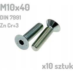 Śruba ocynkowana M10x40 mm klasa 10.9 DIN 7991 Zn x10 sztuk