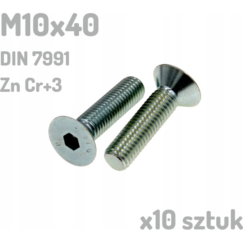 Śruba ocynkowana M10x40 mm klasa 10.9 DIN 7991 Zn x10 sztuk