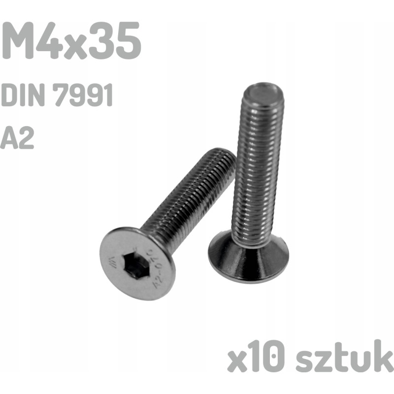 Śruba nierdzewna A2 M4x35 mm DIN 7991 INOX x10 sztuk