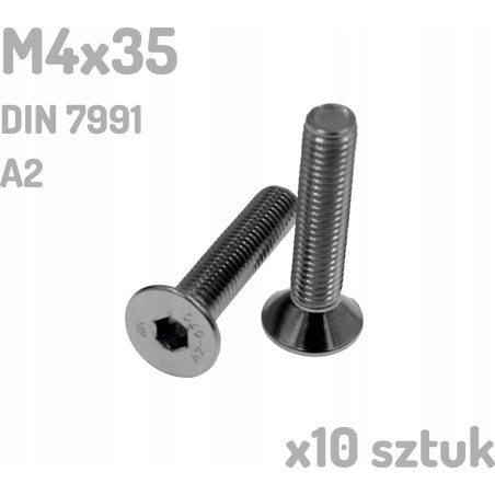 Śruba nierdzewna A2 M4x35 mm DIN 7991 INOX x10 sztuk