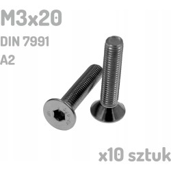 Śruba nierdzewna A2 M3x20 mm DIN 7991 INOX x10 sztuk