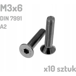 Śruba nierdzewna A2 M3x6 mm DIN 7991 INOX x10 sztuk