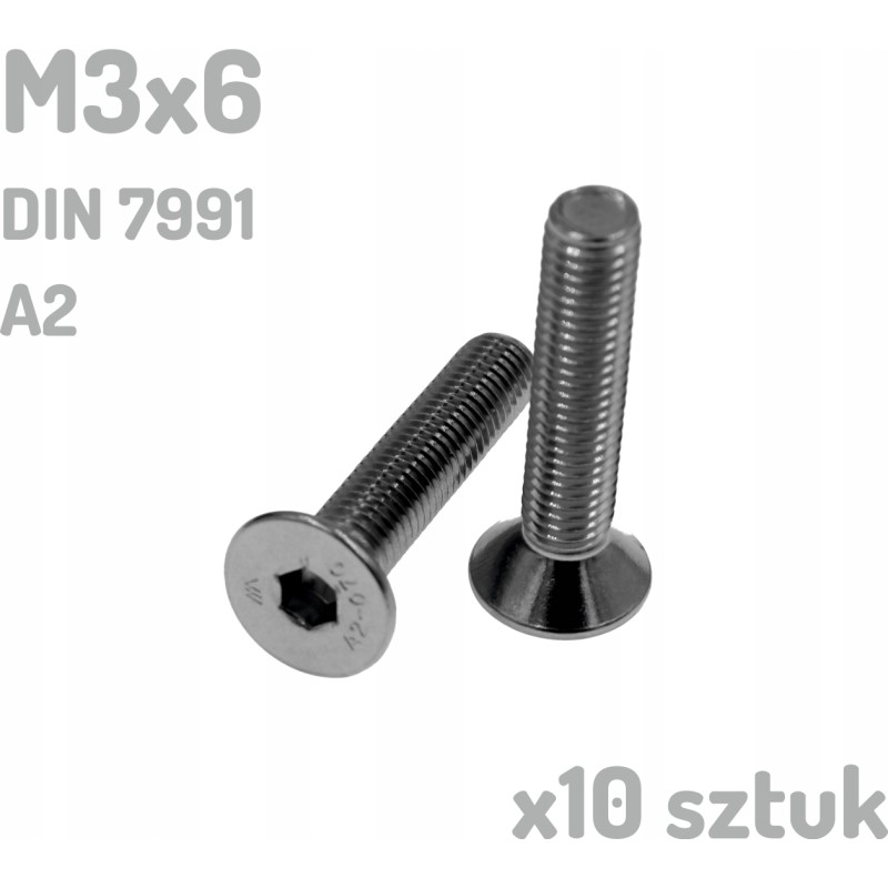 Śruba nierdzewna A2 M3x6 mm DIN 7991 INOX x10 sztuk