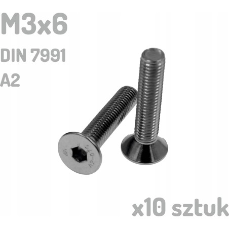 Śruba nierdzewna A2 M3x6 mm DIN 7991 INOX x10 sztuk