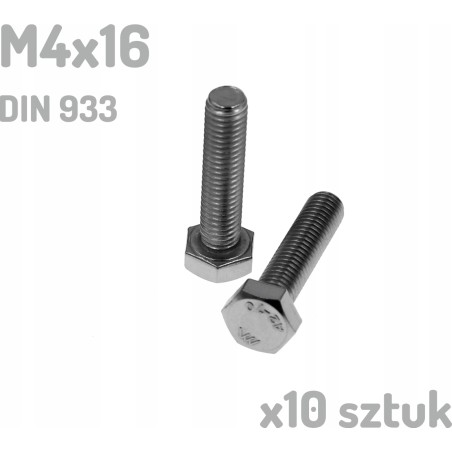 Śruba nierdzewna A2 M4x16 mm DIN 933 INOX x10 sztuk