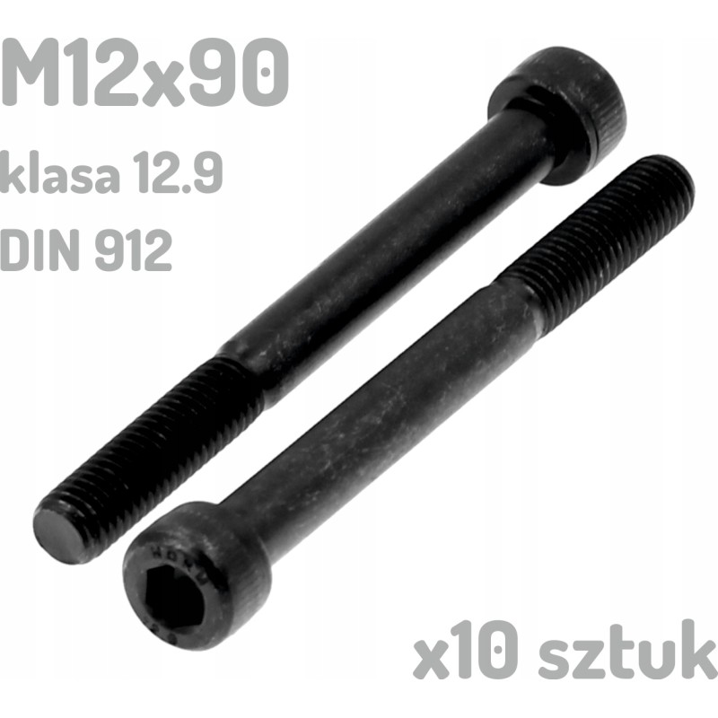 Śruba imbusowa M12x90 klasa 12.9 czarna DIN 912 x10 sztuk