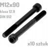 Śruba imbusowa M12x90 klasa 12.9 czarna DIN 912 x10 sztuk