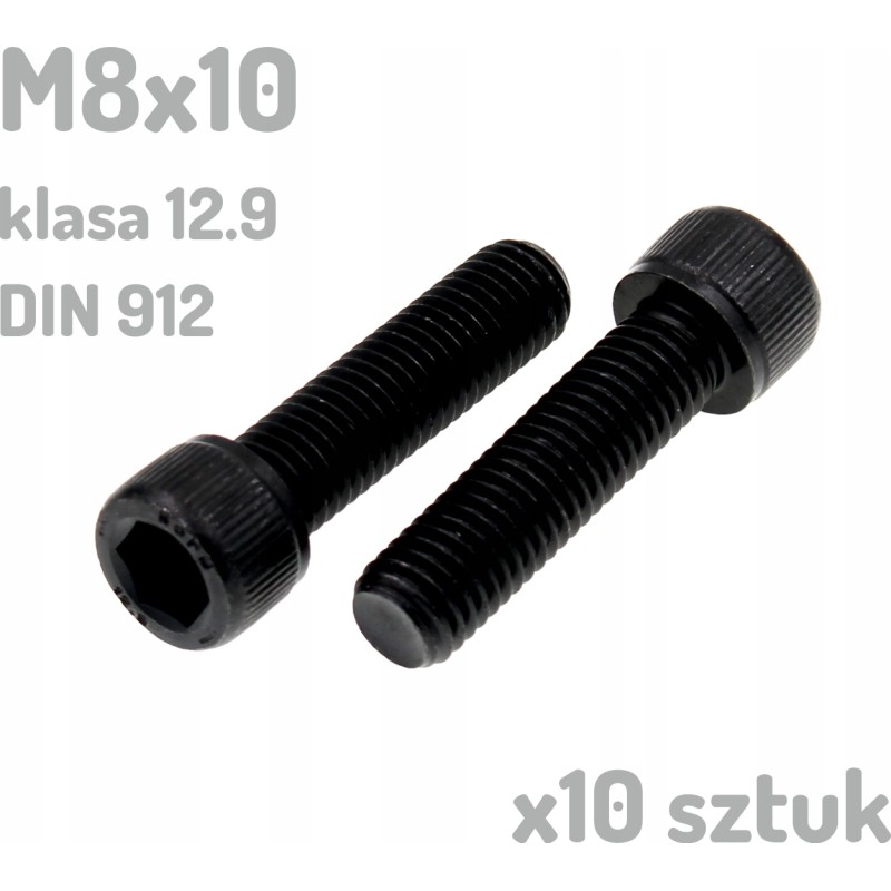 Śruba imbusowa M8x10 klasa 12.9 czarna DIN 912 x10 sztuk