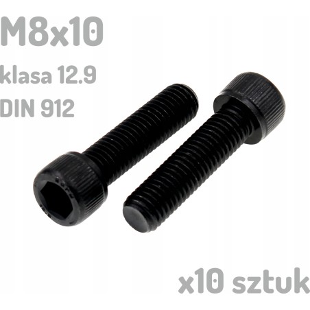 Śruba imbusowa M8x10 klasa 12.9 czarna DIN 912 x10 sztuk