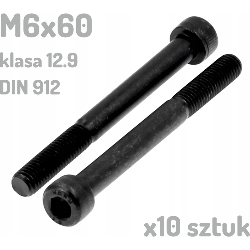 Śruba imbusowa M6x60 klasa 12.9 czarna DIN 912 x10 sztuk
