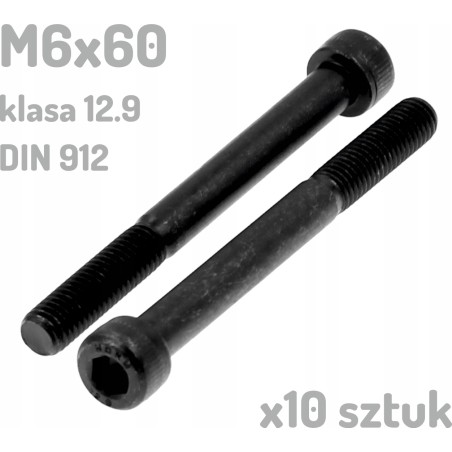 Śruba imbusowa M6x60 klasa 12.9 czarna DIN 912 x10 sztuk