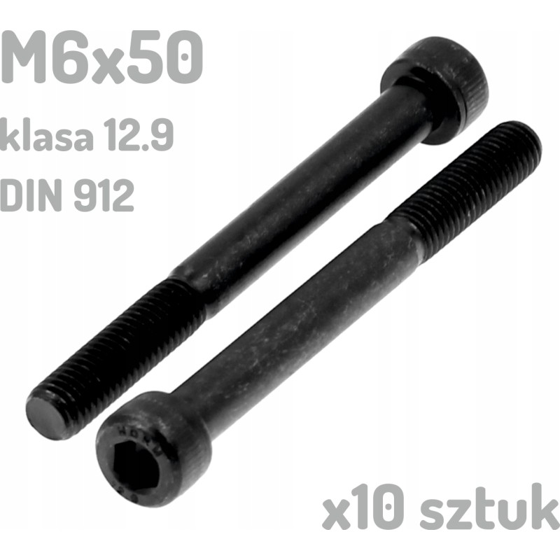 Śruba imbusowa M6x50 klasa 12.9 czarna DIN 912 x10 sztuk