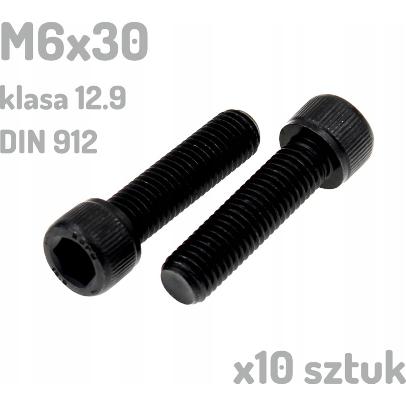 Śruba imbusowa M6x30 klasa 12.9 czarna DIN 912 x10 sztuk