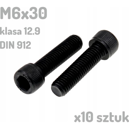 Śruba imbusowa M6x30 klasa 12.9 czarna DIN 912 x10 sztuk