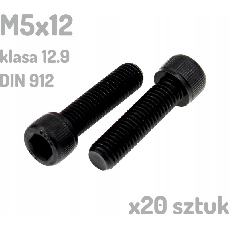 Śruba imbusowa M5x12 klasa 12.9 czarna DIN 912 x20 sztuk