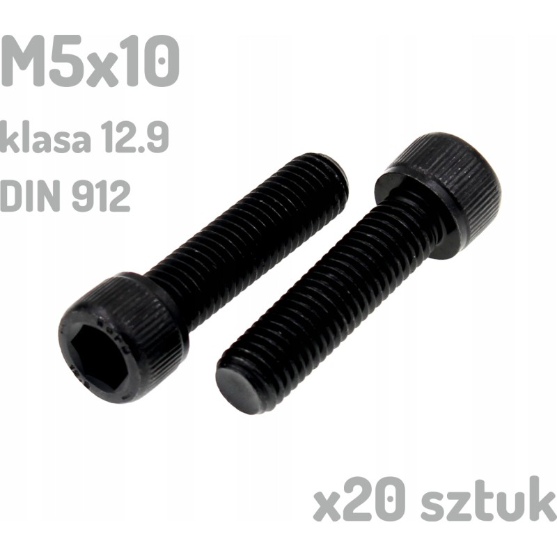 Śruba imbusowa M5x10 klasa 12.9 czarna DIN 912 x20 sztuk