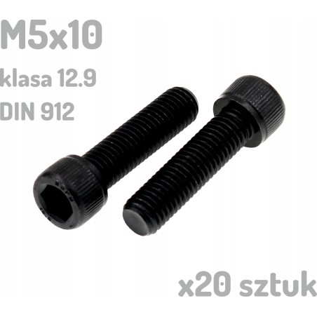 Śruba imbusowa M5x10 klasa 12.9 czarna DIN 912 x20 sztuk