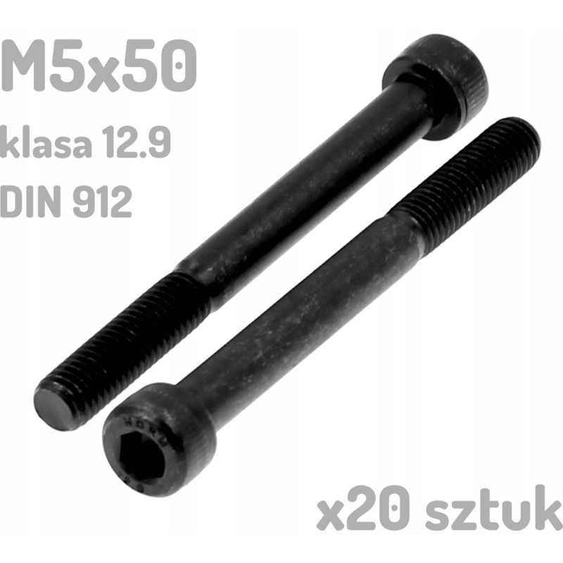 Śruba imbusowa M5x50 klasa 12.9 czarna DIN 912 x20 sztuk