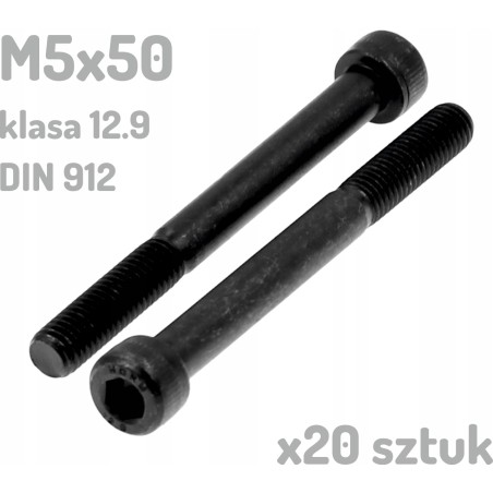 Śruba imbusowa M5x50 klasa 12.9 czarna DIN 912 x20 sztuk