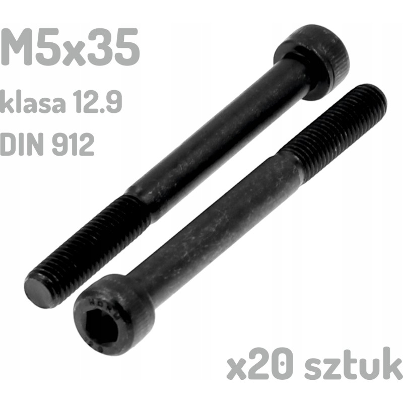 Śruba imbusowa M5x35 klasa 12.9 czarna DIN 912 x20 sztuk