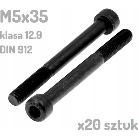 Śruba imbusowa M5x35 klasa 12.9 czarna DIN 912 x20 sztuk