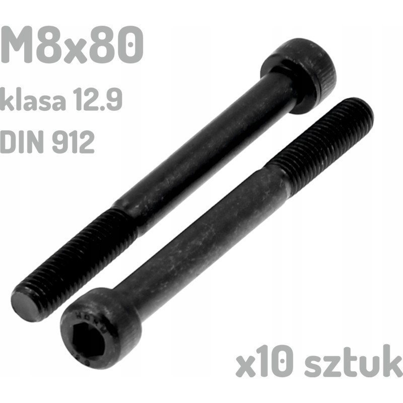 Śruba imbusowa M8x80 klasa 12.9 czarna DIN 912 x10 sztuk