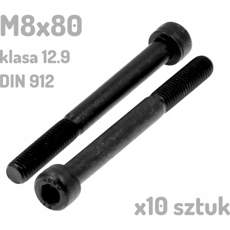 Śruba imbusowa M8x80 klasa 12.9 czarna DIN 912 x10 sztuk