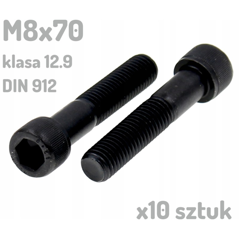 Śruba imbusowa M8x70 klasa 12.9 czarna DIN 912 x10 sztuk