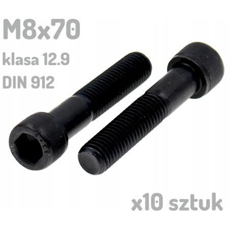 Śruba imbusowa M8x70 klasa 12.9 czarna DIN 912 x10 sztuk