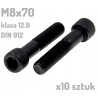Śruba imbusowa M8x70 klasa 12.9 czarna DIN 912 x10 sztuk