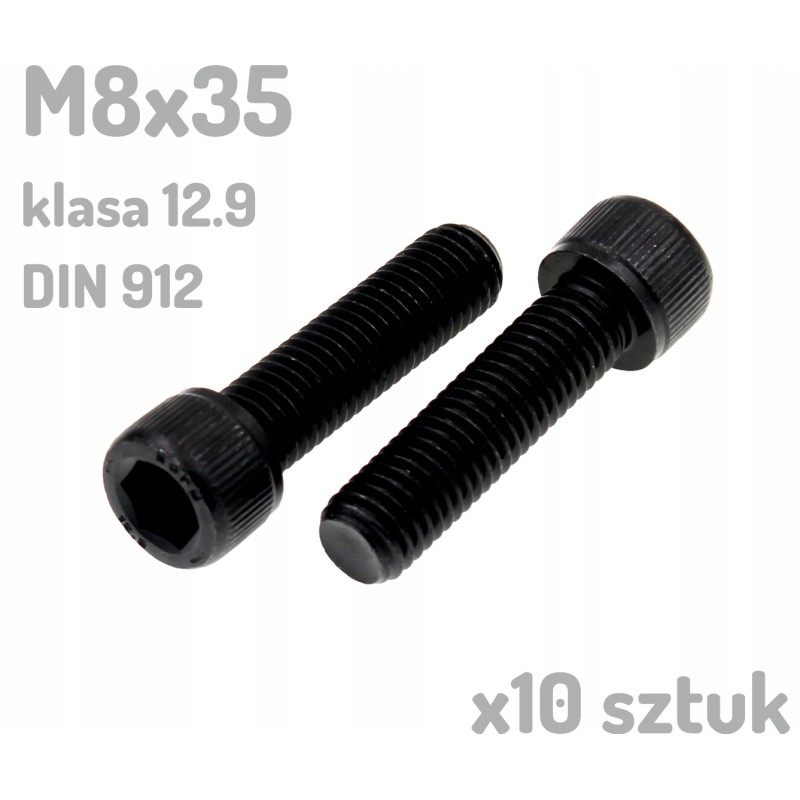 Śruba imbusowa M8x35 klasa 12.9 czarna DIN 912 x10 sztuk