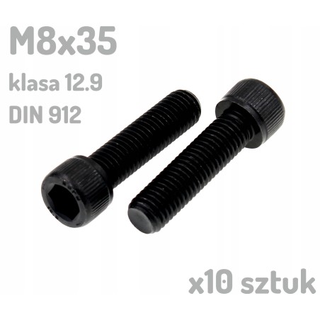 Śruba imbusowa M8x35 klasa 12.9 czarna DIN 912 x10 sztuk