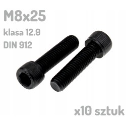 Śruba imbusowa M8x25 klasa 12.9 czarna DIN 912 x10 sztuk