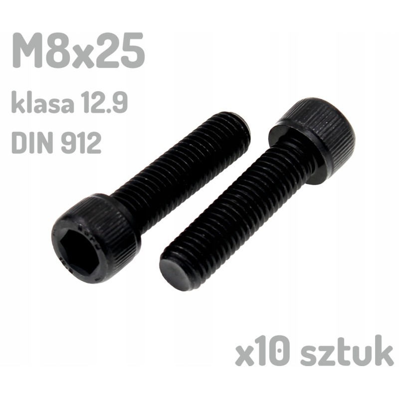 Śruba imbusowa M8x25 klasa 12.9 czarna DIN 912 x10 sztuk