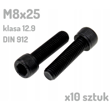 Śruba imbusowa M8x25 klasa 12.9 czarna DIN 912 x10 sztuk