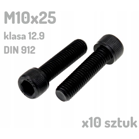 Śruba imbusowa M10x25 klasa 12.9 czarna DIN 912 x10 sztuk