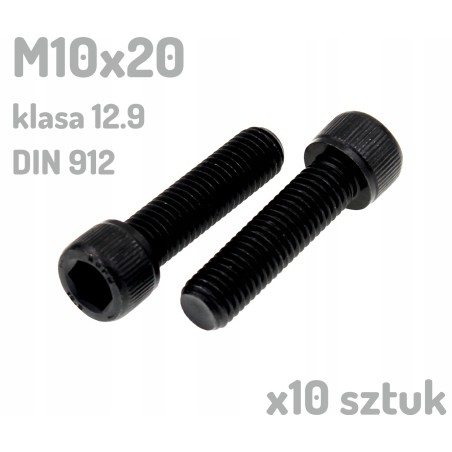 Śruba imbusowa M10x20 klasa 12.9 czarna DIN 912 x10 sztuk