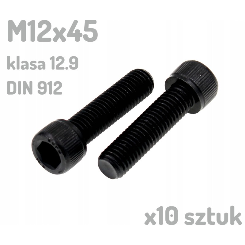 Śruba imbusowa M12x45 klasa 12.9 czarna DIN 912 x10 sztuk