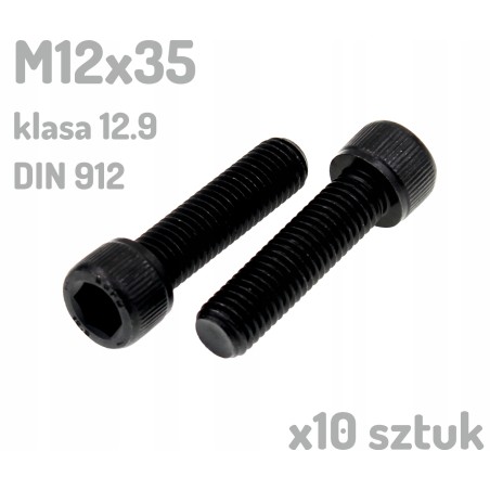 Śruba imbusowa M12x35 klasa 12.9 czarna DIN 912 x10 sztuk