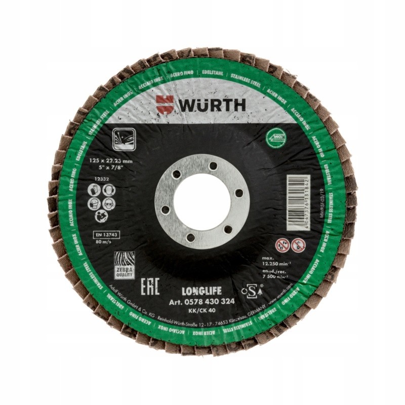 Wurth Listkowa tarcza szlifierska do stali szlachetnej G80 125mm x1sztuka