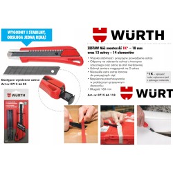 Wurth Zestaw: nóż monterski 18mm + 13 zapasowych ostrzy (071566118)