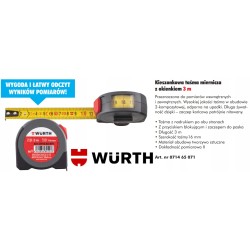 Wurth Miarka taśma 3m 16mm miara zwijana metrówka z okienkiem (071465 071)