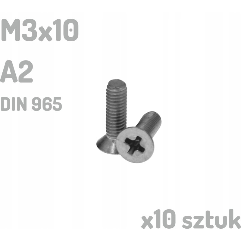 Śruba nierdzewna A2 M3x10 mm DIN 965 INOX x10 sztuk