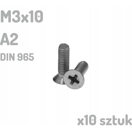Śruba nierdzewna A2 M3x10 mm DIN 965 INOX x10 sztuk