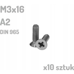 Śruba nierdzewna A2 M3x16 mm DIN 965 INOX x10 sztuk