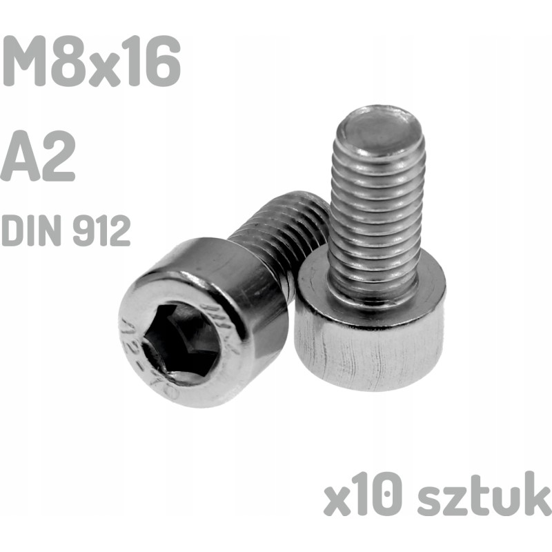Śruba nierdzewna A2 M8x16 mm DIN 912 imbus INOX x10 sztuk