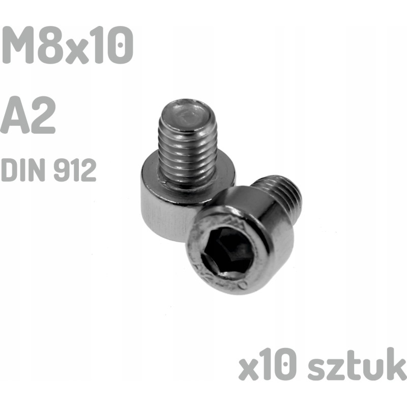 Śruba nierdzewna A2 M8x10 mm DIN 912 imbus INOX x10 sztuk